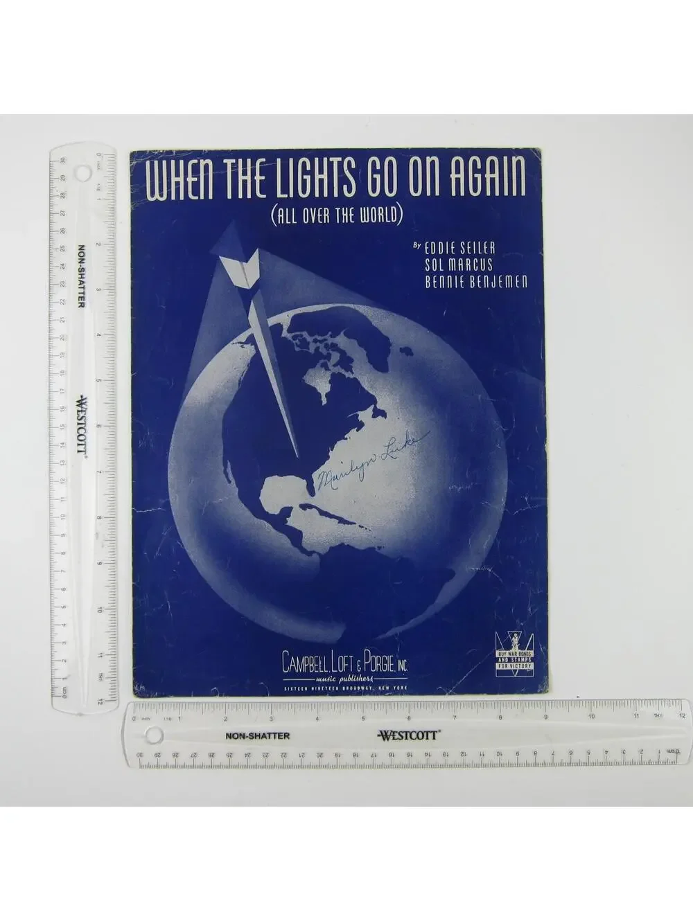 Sheet Music When the Lights Go on again (All over the World ) WW2 Vintage 1942